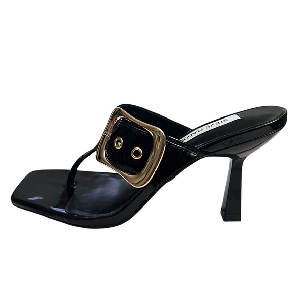 Steve Madden Black Faux Leather Thong Adjustable Y2K Glam Heels Sandals Size 7M - Picture 6 of 11